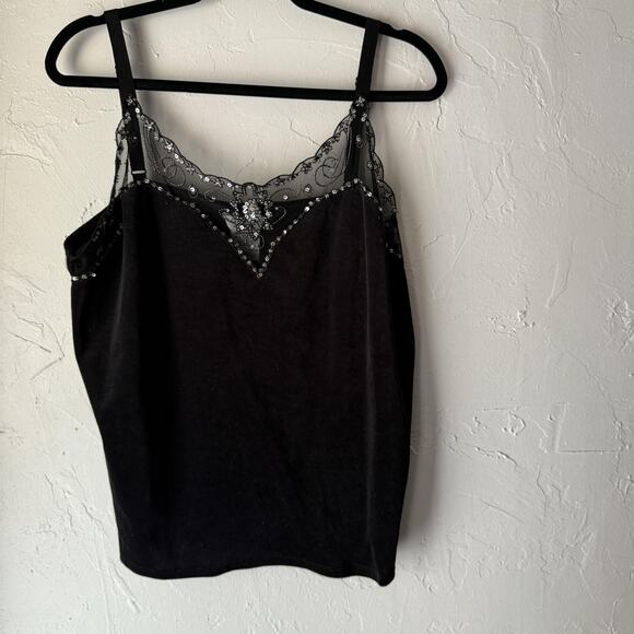 George Tank Top Vintage 90s‎ Set Womens 16W Velvet Mesh Beaded Plus Whimsigoth - Picture 2 of 10
